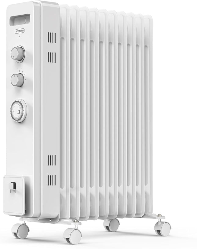 VonHaus 11 Fin Oil Filled Radiator with Timer – 2500W Electric Heater, White