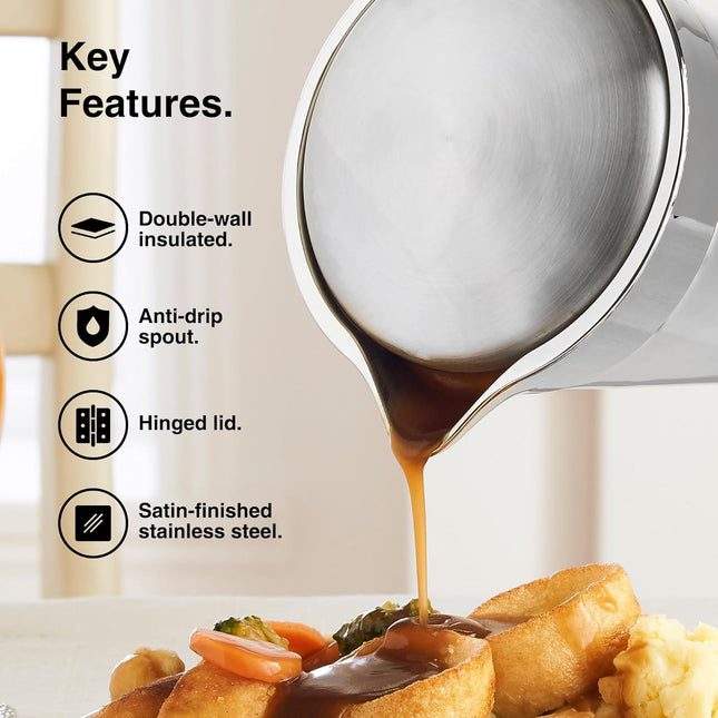 VonShef 750ml Double-Wall Stainless Steel Gravy Boat for Gravy, Custard & Cream