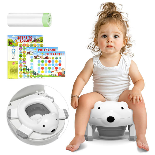 Portable Travel Potty – Folding Toddler Toilet with Potty Chart & Storage Bag