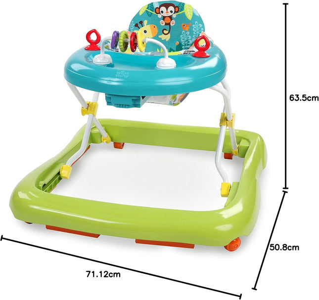 Bright Starts Giggling Safari Baby Walker – 3 Adjustable Heights, Safety Brakes & Easy-Fold Frame, 6 Months+