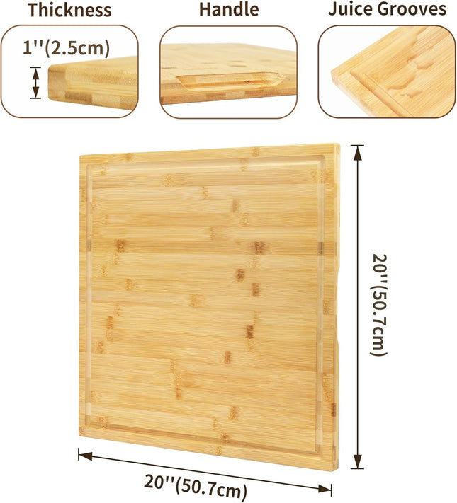 Utoplike Extra Large Bamboo Chopping Board 50.7cm – with Juice Groove & Handles