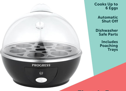 Progress Electric Egg Boiler EK2783P – 6 Egg Cooker, Poacher & Steamer