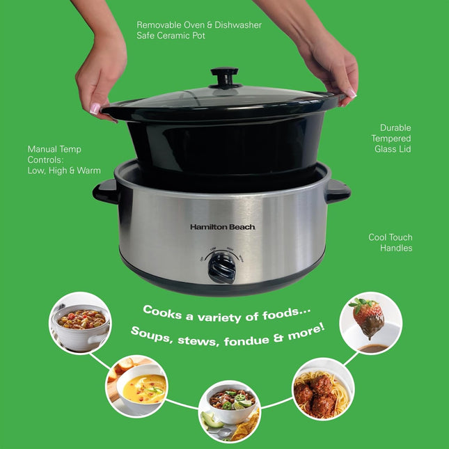 Hamilton Beach Family Favourite 6.5L Slow Cooker, 240W, HBSC070S – Silver