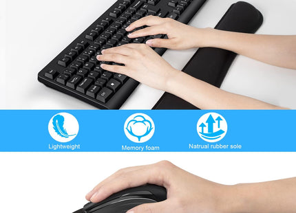 TECKNET Memory Foam Wrist Rest Set – Ergonomic Keyboard & Mouse Support Pad Black