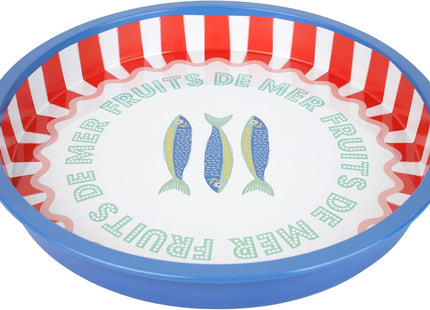 Talking Tables Large Round Serving Tray 30cm – Sardine Fish Design Multicolour Tin Tray