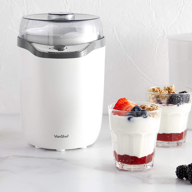 VonShef Yoghurt Maker Machine 1.8L – Natural & Greek Yogurt with Strainer