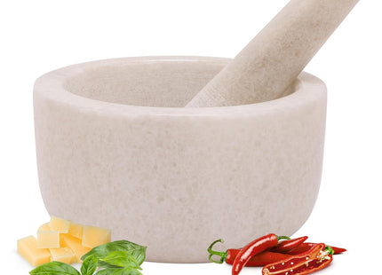 H&S Marble Mortar and Pestle Set – 18cm Stone Spice Grinder