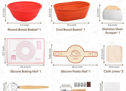 DOQAUS Banneton Bread Proofing Basket Set – 10-Piece Silicone Sourdough Kit