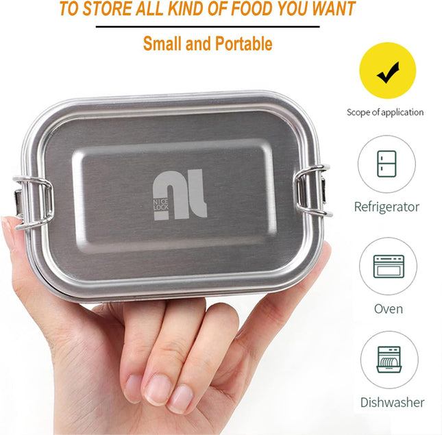 nicelock Small Stainless Steel Food Storage Containers – Set of 3 (400ml Each) | Leakproof, Reusable, Airtight Snack Boxes | Freezer, Oven & Dishwasher Safe | Plastic-Free & BPA-Free
