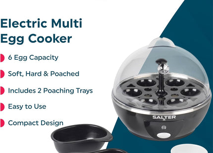 Salter Electric Egg Cooker – 6 Egg Boiler with Poaching Trays, 430W