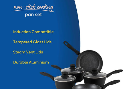 Russell Hobbs Metallic Marble 5 Piece Non-Stick Cookware Set Aluminium Induction Black
