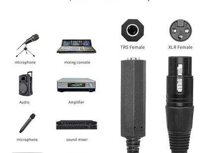 QIANRENON XLR Female to 6.35mm TRS Female Balanced Audio Cable 36cm