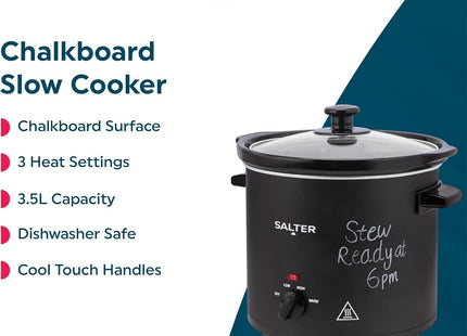Salter 3.5L Chalkboard Slow Cooker – 3 Heat Settings, Family Size