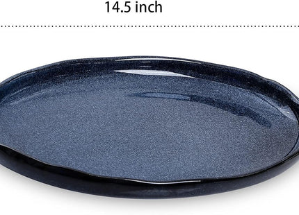 VICRAYS 14.5" Oval Ceramic Serving Platters Set of 2 – Blue Porcelain
