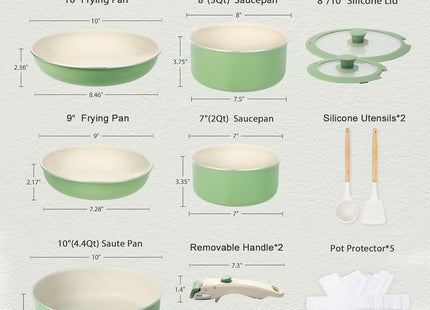 M MELENTA 16 Piece Non Stick Cookware Set – Induction Pots & Pans (Sage Green)
