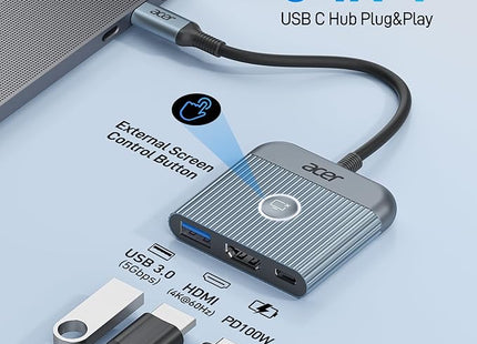 Acer USB C to HDMI Adapter 4K@60Hz with 100W PD Charging & USB 3.0