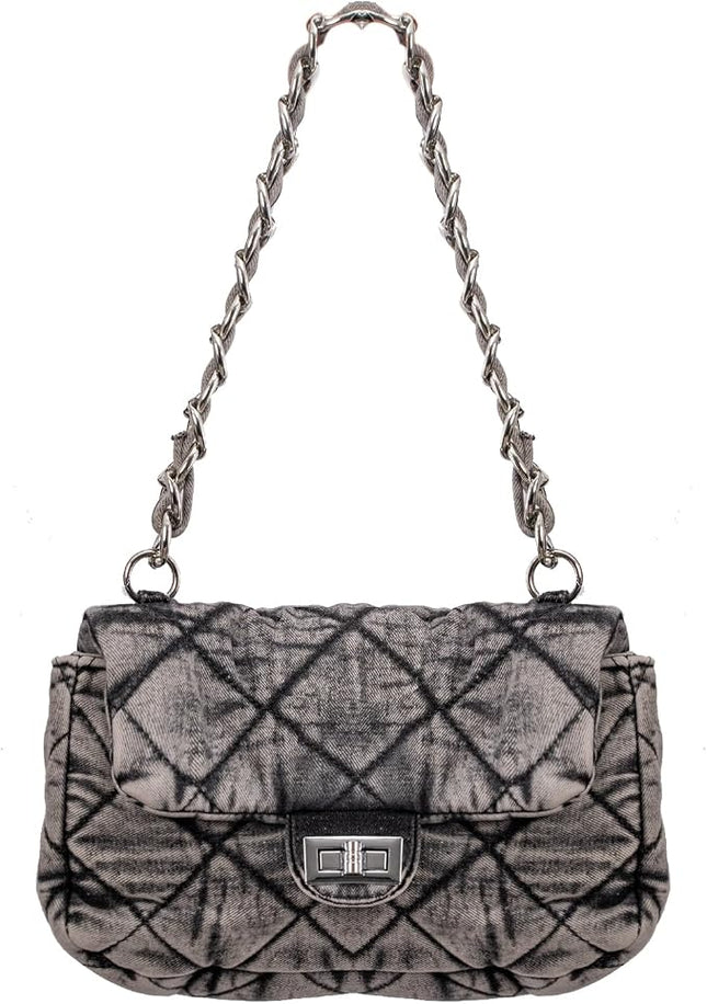 Women's Retro Quilted Denim Shoulder & Crossbody Bag GNSB0008 – Black
