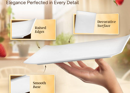 Flexzion 10" White Rectangular Serving Platters – Set of 4 Ceramic Plates