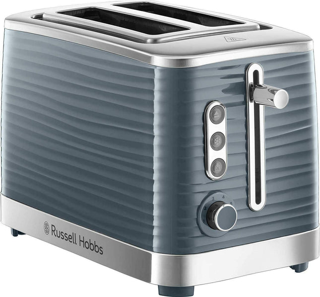 Russell Hobbs Inspire 2 Slice Toaster – Grey Textured High Gloss, Wide Slots, Lift & Look, 6 Browning Settings, 1050W