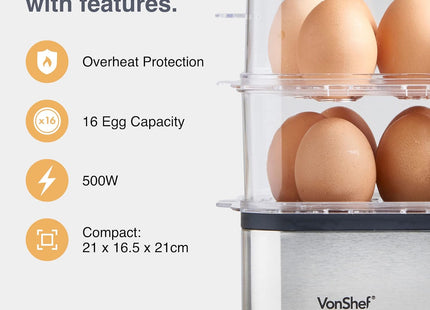 VonShef 3-in-1 Egg Boiler, Poacher & Omelette Maker – Stainless Steel 500W - Used