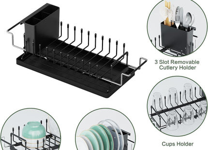 Compact Dish Drying Rack with Drainboard – Rustproof Kitchen Counter Dish Drainer