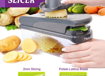 Meoware 7-in-1 Multi-Function Veggie Chopper – Vegetable Slicer (Grey & Green)