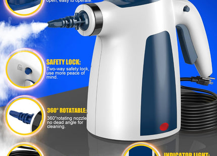 ASSCA WHL-609 Handheld Steam Cleaner 1050W with 9-Piece Accessory Set