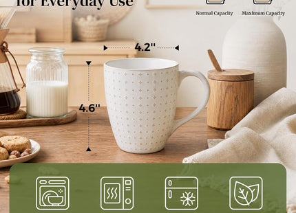 DOWAN 6-Piece 19oz Embossed Stoneware Coffee Mug Set – Arctic White