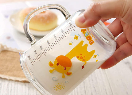 Glass Tumbler with Silicone Straw & Leakproof Lid 350ml Giraffe Drinking Cup