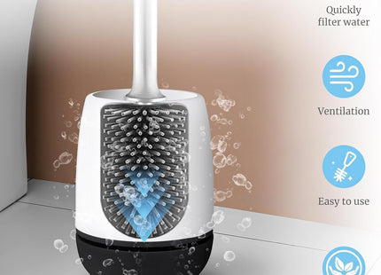 MEKEET Silicone Toilet Brush & Holder Set with Soft Bristle Brush – Black/White