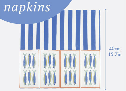 Talking Tables Fish Long Lunch Paper Napkins 40cm – 16 Pack, 3-Ply FSC Recycled Paper
