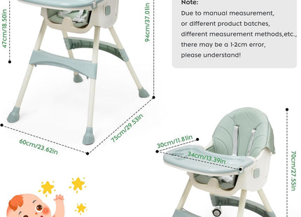 Nukdey 5-in-1 Convertible Baby High Chair Green – Folding Adjustable Feeding Chair
