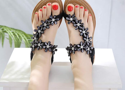 ZOEREA Women's Bohemian T-Strap Flat Sandals Black – UK 3.5
