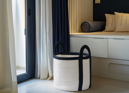 La Jolíe Muse 40L Woven Storage Basket – Round Laundry Basket with Handles Pearl Blue