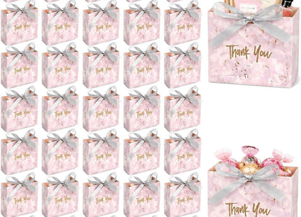Hacaroa Mini Thank You Gift Bags with Ribbon Silver Marble – 50 Pack