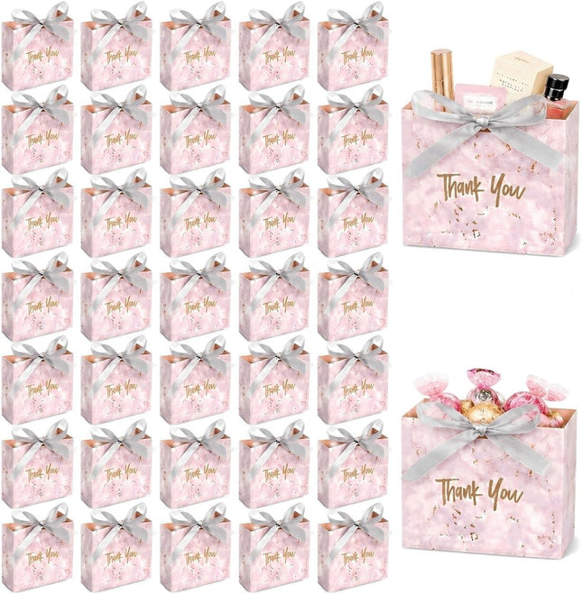 Hacaroa Mini Thank You Gift Bags with Ribbon Silver Marble – 50 Pack