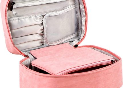EXERZ Pink PU Makeup Travel Case with Detachable Pouch & Brush Compartments