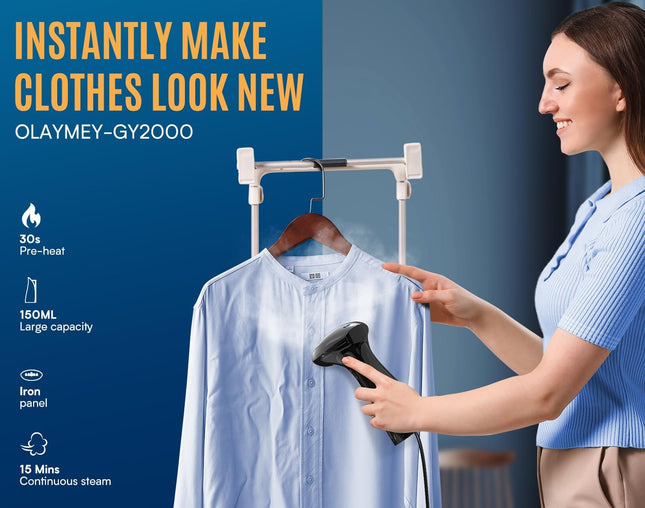 OLAYMEY 1800W Handheld Clothes Steamer 25g/min Portable Garment Steamer