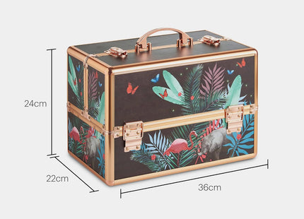 Beautify Jungle Print 3-Tier Makeup Vanity Case with Lockable Storage & Extendable Trays