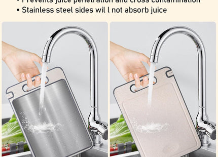 Double Sided 304 Stainless Steel Chopping Board with Wheat Straw PP Non-Slip