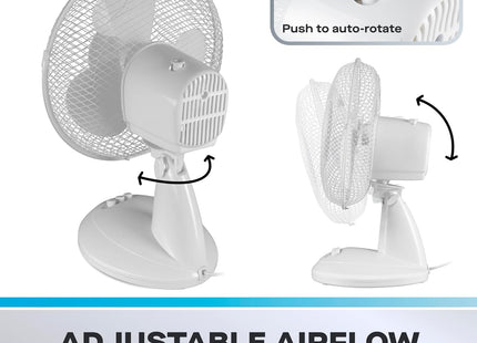 Daewoo 9 Inch Desk Fan with Oscillation & Adjustable Tilt 2 Speed Portable Table Fan White