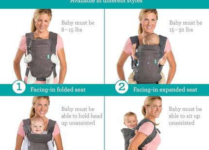 Infantino Flip Advanced 4-in-1 Baby Carrier Grey – Front & Back Carrier with Bib