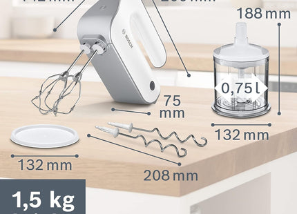 Bosch MFQ4850 Styline 575W Hand Mixer – 5 Speeds, FineCreamer Beaters, White/Silver