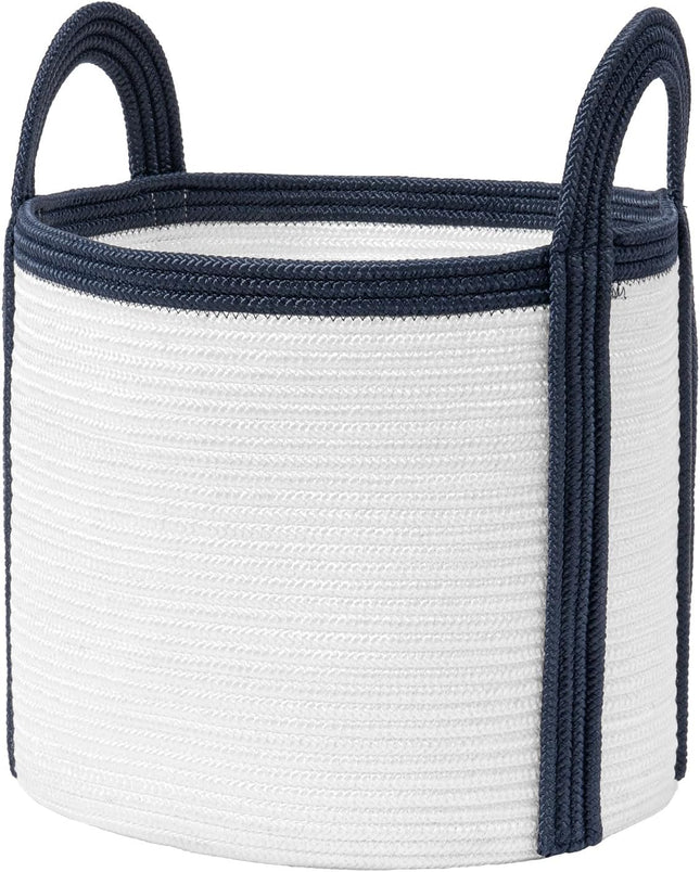 La Jolíe Muse 40L Woven Storage Basket – Round Laundry Basket with Handles Pearl Blue