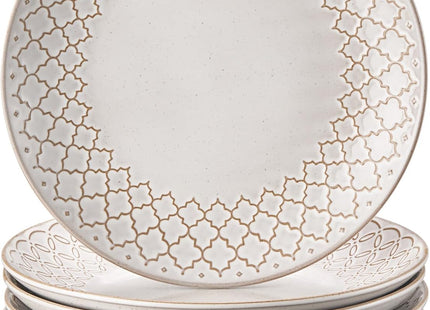 DOWAN 6 Piece Side Plate Set 21.5cm – Vintage White Stoneware Salad & Dessert Plates