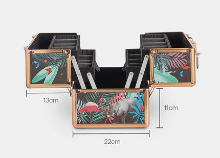 Beautify Jungle Print 3-Tier Makeup Vanity Case with Lockable Storage & Extendable Trays