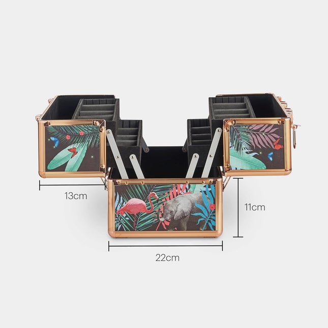 Beautify Jungle Print 3-Tier Makeup Vanity Case with Lockable Storage & Extendable Trays