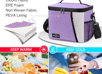 Insulated Lunch Bag 8.7L Leakproof Cooler Bag with Adjustable Shoulder – Purple