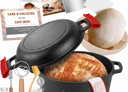 NZQXJXZ 5QT Cast Iron Dutch Oven Bread Baking Kit with Skillet Lid & Basket