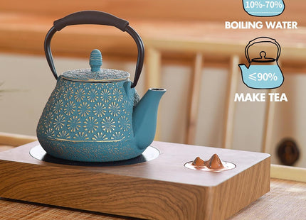 GUANGHEIRON 950ml Cast Iron Teapot with Infuser – Blue Sakura